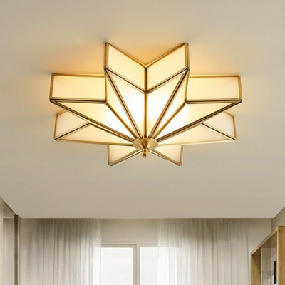 4-Bulb Frosted Glass Flush Mount Lighting Simplicity Gold Anise Star Bedroom Ceiling Light