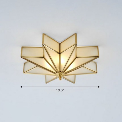 4-Bulb Frosted Glass Flush Mount Lighting Simplicity Gold Anise Star Bedroom Ceiling Light