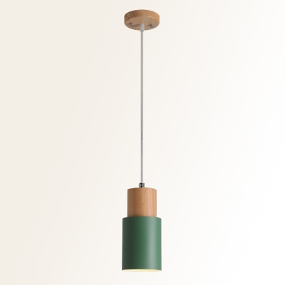 Aluminum Tube Pendant Lighting Nordic Single Wood Suspension Lamp for Open Kitchen
