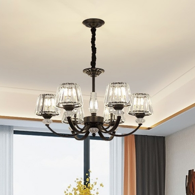 Black Arc Chandelier Lamp Contemporary Metal Pendant Light with Conical Crystal Shade
