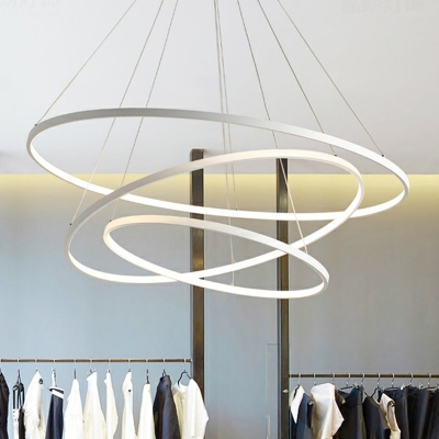Circled Aluminum LED Hanging Lamp Minimalism 3-Light White Chandelier for Living Room