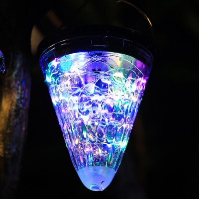 Clear Conic Solar Hanging Lamp Art Deco Clear Glass LED Pendant Lighting for Courtyard