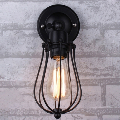 Country Style Cage Wall Light Iron Wire Wall Sconce with Adjustable Joint in Black