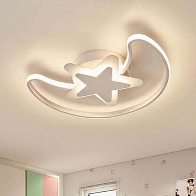 Crescent and Star Metal Ceiling Lamp Minimalist LED Flush Mount Lighting Fixture for Kids Room