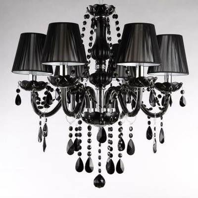 Crystal Black Chandelier Lighting Candelabra 6 Bulbs Traditional Suspension Light for Living Room