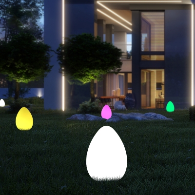 Egg Shaped Stake Lamp Art Decor PE White Solar Powered LED Landscape Light for Patio