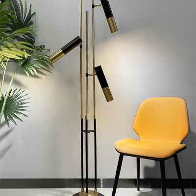 Gold-Black Tube Floor Light Postmodern 3-Light Metal Adjustable Standing Lamp for Living Room