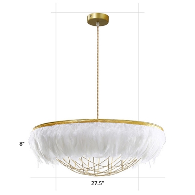 Hand-Woven Chainlet Chandelier Minimalist Feather Bedroom Pendant Light in White