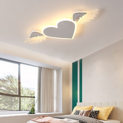 Heart Wings Ceiling Light Romantic Nordic Acrylic Bedroom LED Flushmount Lighting