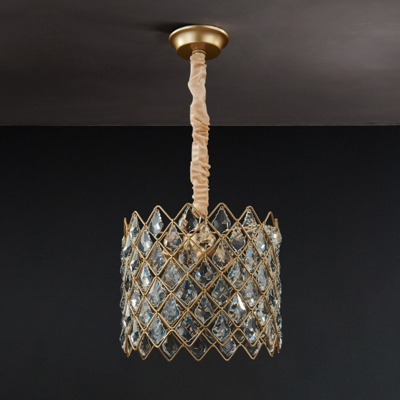 Lattice Stainless Steel Pendant Light Fixture Postmodern 1 Head Gold Ceiling Light with Leaf Shaped Crystal Deco