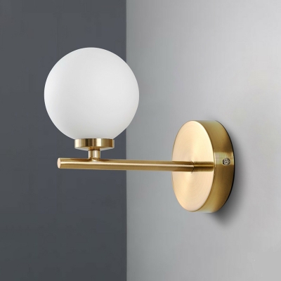 Minimalist Ball Wall Light Opaline Glass 1-Light Foyer Sconce Light Fixture in Gold
