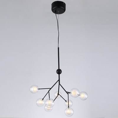 Minimalist Twig Pendant Lighting Clear and Frosted Glass 9-Light Foyer Chandelier