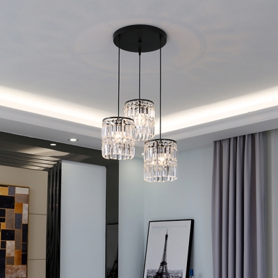 Modern Cylindrical Cluster Pendant Light K9 Crystal Dining Room Suspension Light Fixture