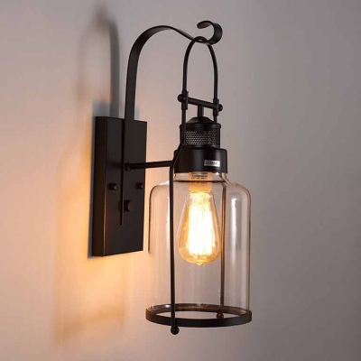 Nautical Bottle Shaped Wall Lamp Single-Bulb Clear Glass Outdoor Wall Lantern with Mesh Socket