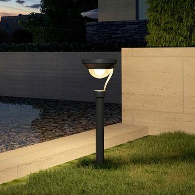 Plastic Bowl Solar Stake Lighting Minimalism Dark Grey LED Pathway Light for Courtyard