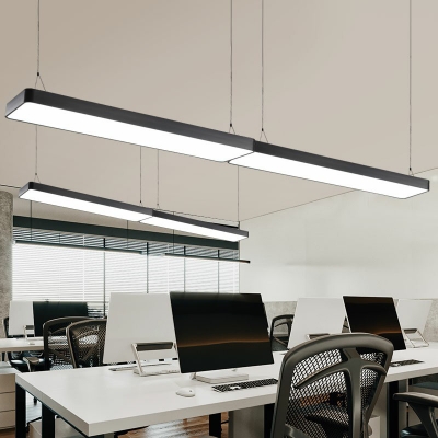 Rectangular Office Pendant Light Fixture Metal Minimalism LED Chandelier with Acrylic Diffuser