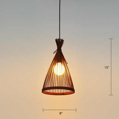 Sack-Bag Shaped Suspension Lighting Asian Bamboo Single-Bulb Restaurant Hanging Light
