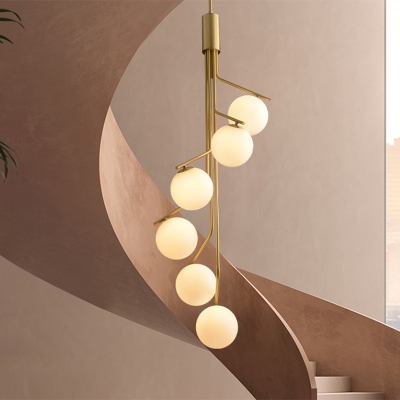 Spiral Stairway Ceiling Light Milky Glass 6-Head Postmodern Pendant Chandelier in Gold