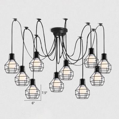 Swag Pendant Lighting Loft Style Restaurant Ceiling Light with Ball Shaped Metal Cage Shade in Black