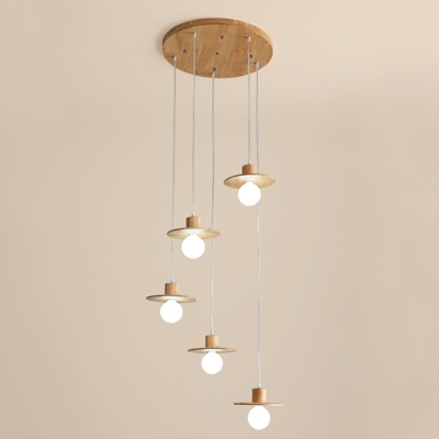 Wooden Spiral Multi-Light Pendant Nordic Beige Hanging Ceiling Light for Living Room