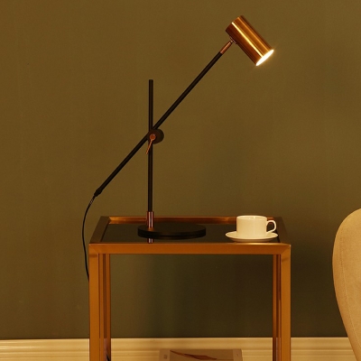 Balance Arm Reading Lamp Postmodern Metal 1 Head Gold-Black Table Light with Tube Shade