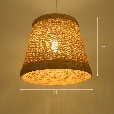 Conic Hemp Rope Hanging Light Minimalist Single-Bulb Wood Suspension Lighting over Table