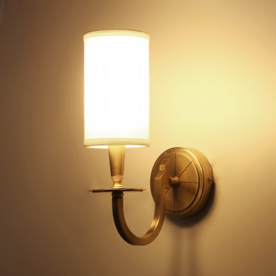 Cylindrical Fabric Wall Lamp Minimalist 1 Head Dining Room Sconce Lighting in Gold