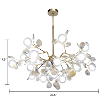 Foliage Bedroom Hanging Light Fixture Clear and White Glass Modern Stylish Chandelier with Agate Decor