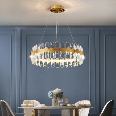 Gold Circle Chandelier Pendant Light Minimalistic Crystal LED Hanging Lamp for Dining Room