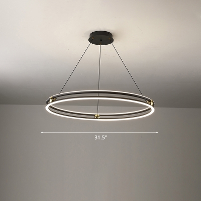 Halo Ring Aluminum Pendant Light Simple Black-White LED Chandelier for Living Room