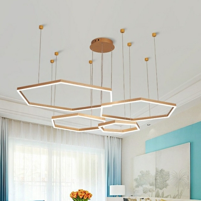 Hexagonal Aluminum Chandelier Lamp Minimalist LED Hanging Pendant Light for Restaurant
