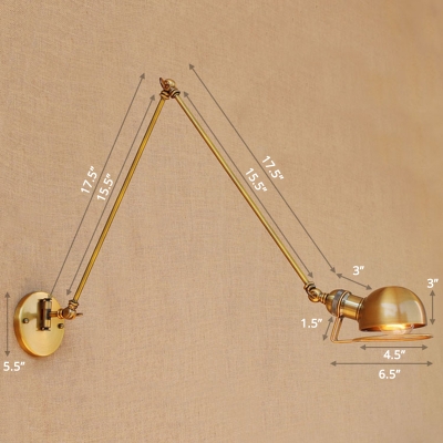 Industrial Swing Arm Reading Lamp 1-Light Metal Wall Mounted Light with Dome Shade
