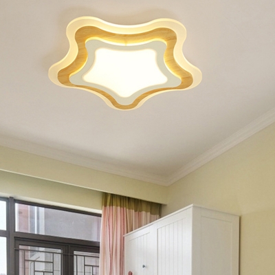 Mediterranean Ultrathin Flushmount Lighting Acrylic Child Bedroom LED Ceiling Light in Light Wood