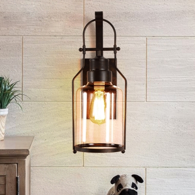 Nautical Bottle Shaped Wall Lamp Single-Bulb Clear Glass Outdoor Wall Lantern with Mesh Socket