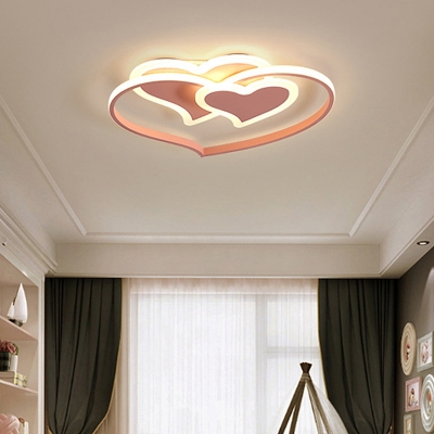 Pink Loving Heart LED Flush Mount Light Minimalist Romantic Acrylic Ceiling Lamp for Bedroom