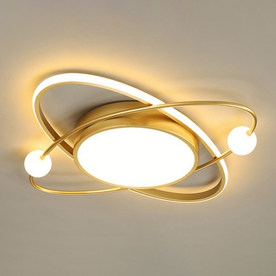 Postmodern Orbit Ceiling Flush Light Metal Bedroom LED Flush Mounted Lamp in Gold