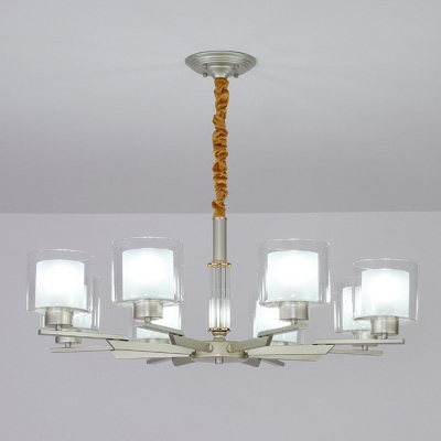 Silver Cylindrical Up Chandelier Minimalism Clear and Frosted Glass Living Room Suspension Light