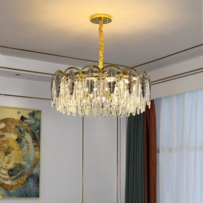 Smoke Grey Crystal Foliage Chandelier Postmodern Brass Finish Pendant Lighting for Living Room