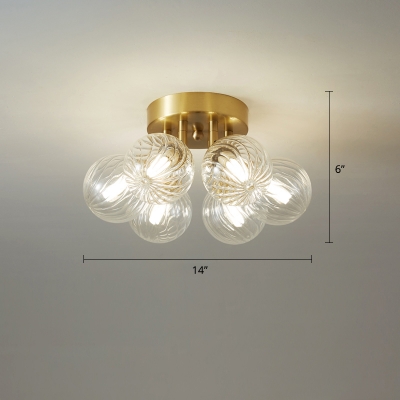 Twist Glass Ball Semi Flush Mount Postmodern Style Brass Ceiling Light for Bedroom