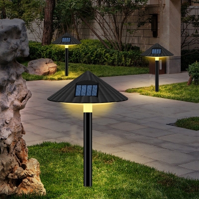 Umbrella Shaped Ground Lamp Modern ABS Solar Powered Lawn Stake Lighting in Black