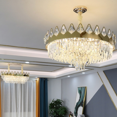 White-Gold Crown Shaped Pendant Lighting Luxurious Modern 6-Light Crystal Chandelier Lamp