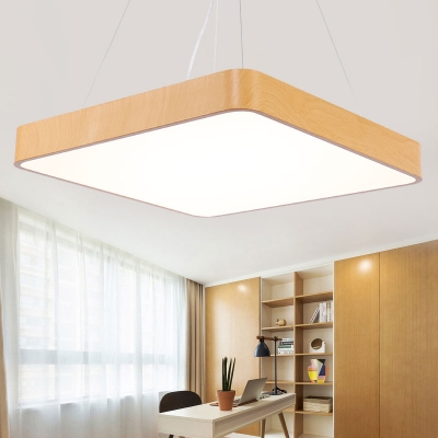 Wood Grain Quadrilateral Pendant Lamp Nordic Acrylic LED Chandelier Light for Bedroom