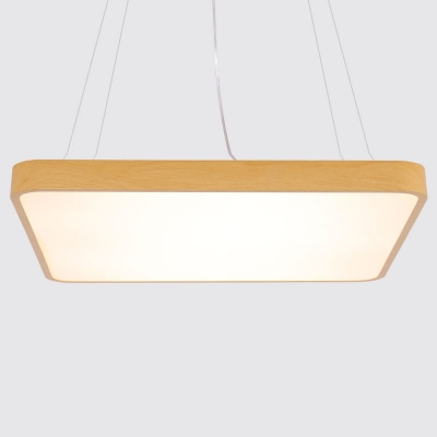 Wood Grain Quadrilateral Pendant Lamp Nordic Acrylic LED Chandelier Light for Bedroom