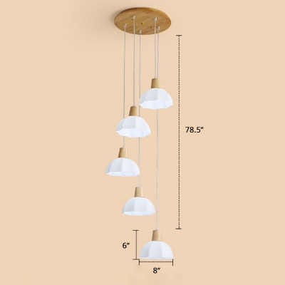 Wooden Spiral Multi-Light Pendant Nordic Beige Hanging Ceiling Light for Living Room