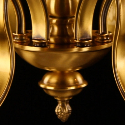 6 Heads Scalloped Chandelier Vintage Brass Frosted Glass Pendant Light for Living Room