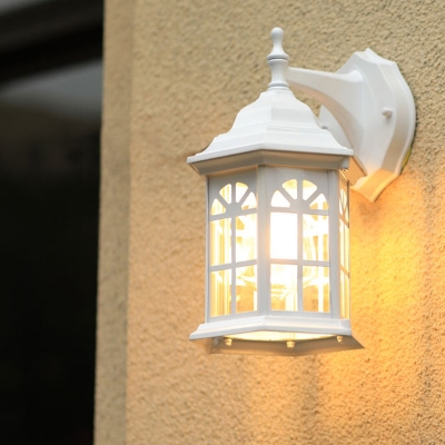 Aluminum Hexagonal Lantern Sconce Vintage 1-Bulb Garden Wall Mounted Light Fixture