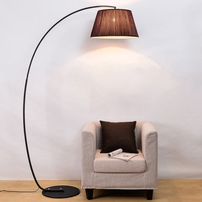 Arc Standing Floor Light Nordic Metal 1-Light Bedside Floor Lamp with Tapered Fabric Shade