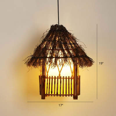 Bamboo Hut Pendant Lighting Fixture Rustic 1 Head Ceiling Suspension Lamp for Bistro