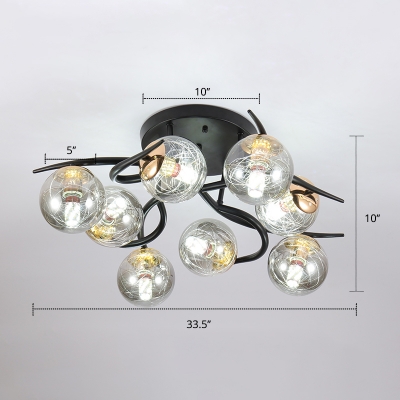 Branch Semi Flush Mount Light Minimalist Metal Dining Room Ceiling Lamp with Ball Glass Shade