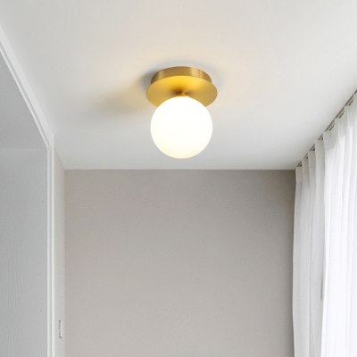 Brass Round LED Semi Mount Lighting Minimalist 1-Light Metal Ceiling Flush Light for Corridor